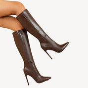 Damen Kniestrümpfe mit seitlichem Reißverschluss und Stiletto Absätzen