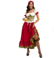 Damen Langes Dirndl Kleid mit Schnürmieder und Lagenrock