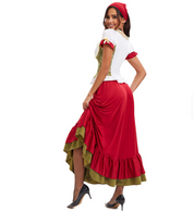 Damen Langes Dirndl Kleid mit Schnürmieder und Lagenrock