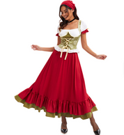 Damen Langes Dirndl Kleid mit Schnürmieder und Lagenrock
