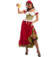 Damen Langes Dirndl Kleid mit Schnürmieder und Lagenrock