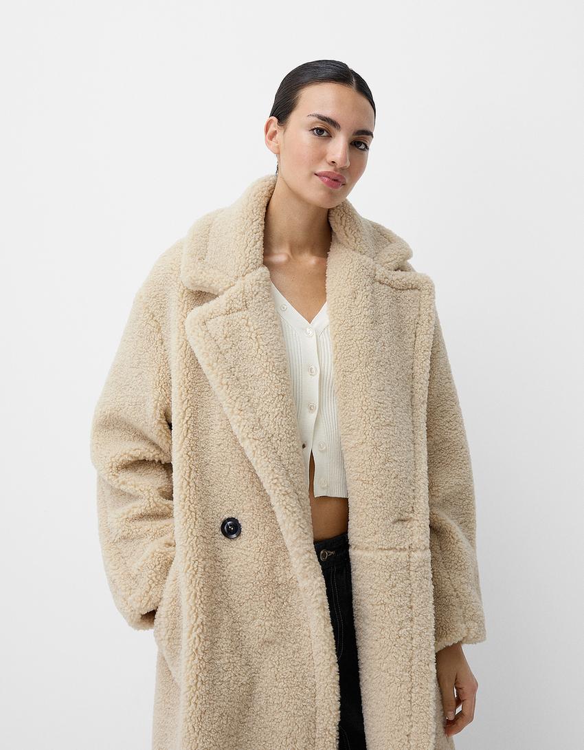 Damen Mantel Lang mit Reverskragen und Knopfleiste