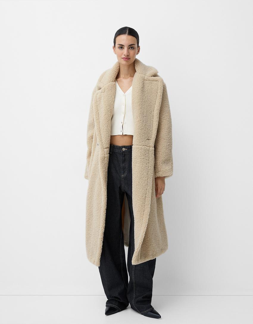 Damen Mantel Lang mit Reverskragen und Knopfleiste
