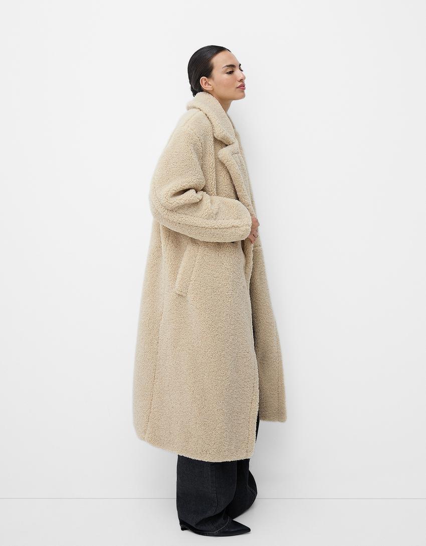 Damen Mantel Lang mit Reverskragen und Knopfleiste