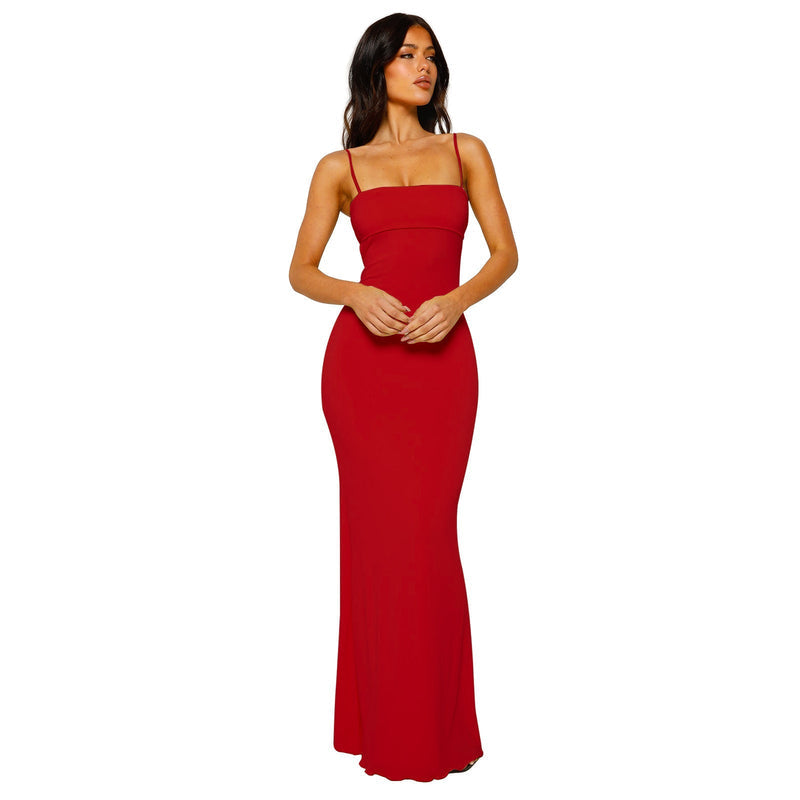Damen Maxikleid mit Spaghettiträgern und geradem Ausschnitt