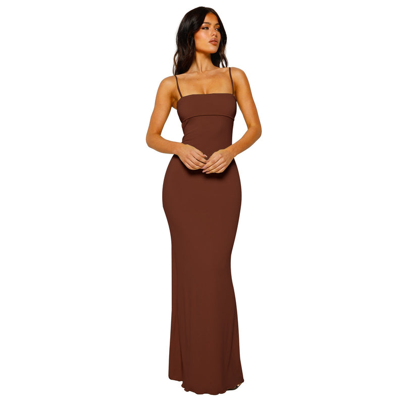 Damen Maxikleid mit Spaghettiträgern und geradem Ausschnitt