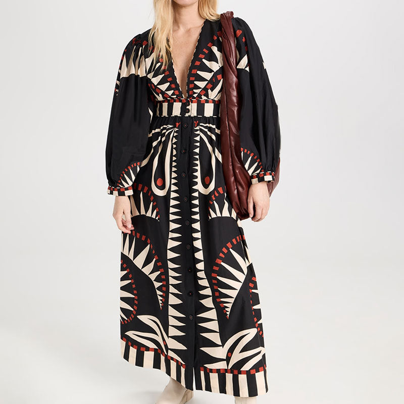 Damen Maxikleid mit V-Ausschnitt und Taillenband