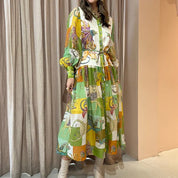 Damen Maxikleid mit V-Ausschnitt und Taillenband