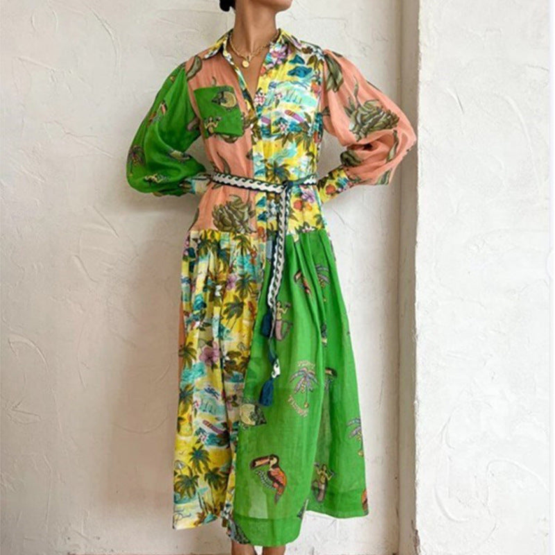 Damen Maxikleid mit V-Ausschnitt und Taillenband