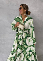 Damen Maxikleid mit V-Ausschnitt und Taillenband