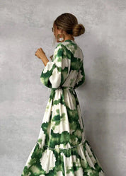 Damen Maxikleid mit V-Ausschnitt und Taillenband