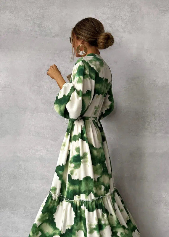 Damen Maxikleid mit V-Ausschnitt und Taillenband