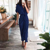 Damen Maxikleid mit kurzen Ärmeln und geknoteter Taille