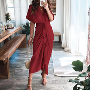 Damen Maxikleid mit kurzen Ärmeln und geknoteter Taille