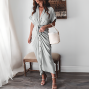 Damen Maxikleid mit kurzen Ärmeln und geknoteter Taille