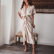 Damen Maxikleid mit kurzen Ärmeln und geknoteter Taille
