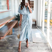 Damen Maxikleid mit kurzen Ärmeln und geknoteter Taille