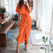 Damen Maxikleid mit kurzen Ärmeln und geknoteter Taille