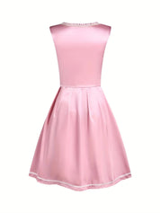 Damen Midi Dirndl Kleid mit Schnürmieder und bestickter Schürze