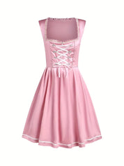 Damen Midi Dirndl Kleid mit Schnürmieder und bestickter Schürze