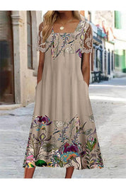 Damen Midi Kleid mit Quadrat Ausschnitt und Spitzen Details