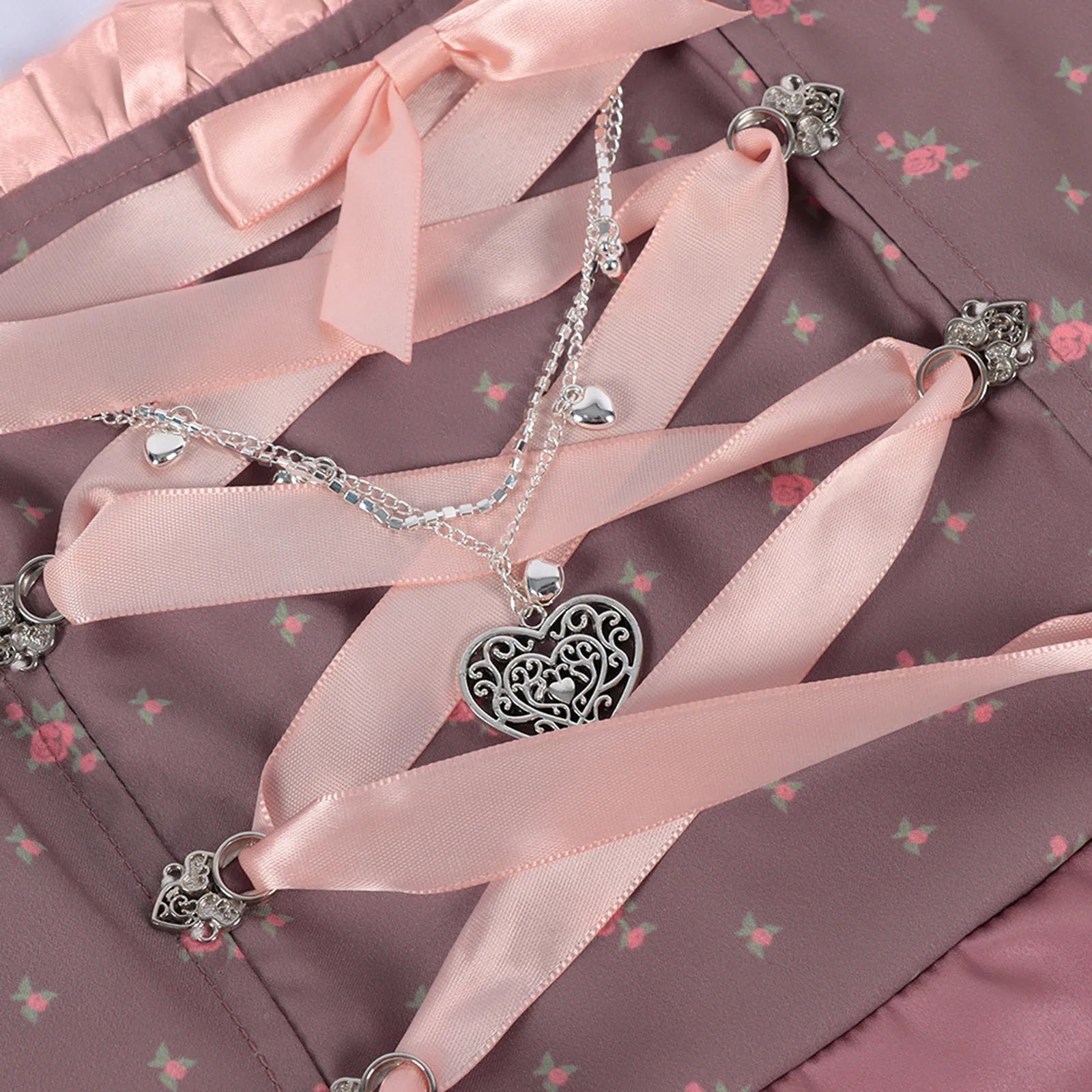 Damen Midi Dirndl Kleid mit Schnürmieder und bestickter Schürze