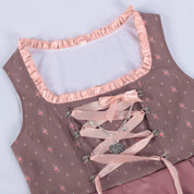 Damen Midi Dirndl Kleid mit Schnürmieder und bestickter Schürze
