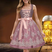 Damen Midi Dirndl Kleid mit Schnürmieder und bestickter Schürze