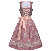 Damen Midi Dirndl Kleid mit Schnürmieder und bestickter Schürze