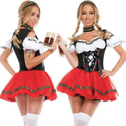 Damen Mini Dirndl Kleid mit Schnürmieder und dekorativem Rocksaum