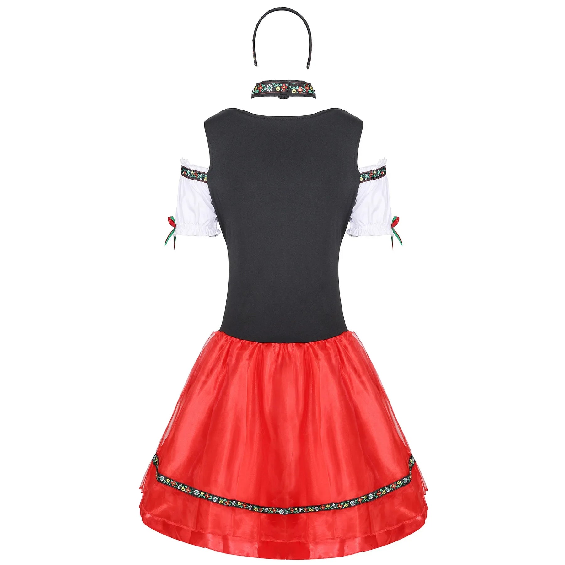 Damen Mini Dirndl Kleid mit Schnürmieder und dekorativem Rocksaum