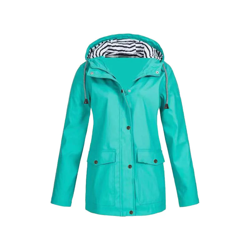 Damen Regenjacke mit Kapuze Druckknopfverschluss und Pattentaschen