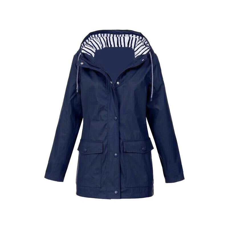 Damen Regenjacke mit Kapuze Druckknopfverschluss und Pattentaschen
