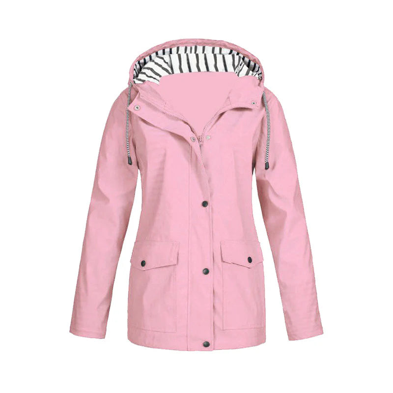 Damen Regenjacke mit Kapuze Druckknopfverschluss und Pattentaschen
