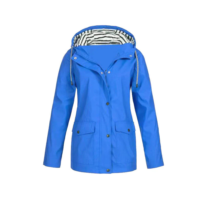 Damen Regenjacke mit Kapuze Druckknopfverschluss und Pattentaschen