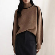 Damen Rollkragenpullover mit Rippbündchen und Kontrastpaspel