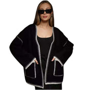 Damen Strick-Wickelcardigan mit dekorativem Besatz und Gürtel