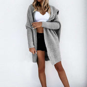 Damen Strick Strickjacke mit Kapuze langen Ärmeln und offenem Vorderteil