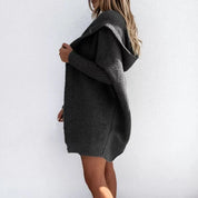 Damen Strick Strickjacke mit Kapuze langen Ärmeln und offenem Vorderteil
