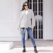 Damen Strickjacke mit Gürtel und offenem Frontdesign