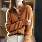 Damen Strickjacke mit Knopfleiste Rippbündchen und geripptem Saum