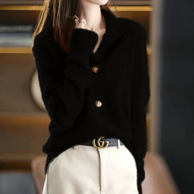 Damen Strickjacke mit Knopfleiste Rippbündchen und geripptem Saum