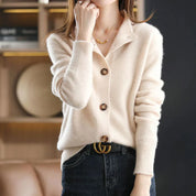 Damen Strickjacke mit Knopfleiste Rippbündchen und geripptem Saum