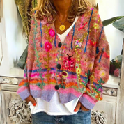 Damenpullover mit V-Ausschnitt, Blumenstickerei und langen Ärmeln