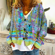 Damenpullover mit V-Ausschnitt, Blumenstickerei und langen Ärmeln