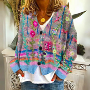 Damenpullover mit V-Ausschnitt, Blumenstickerei und langen Ärmeln