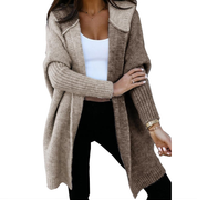 Damen Strickjacke mit langen Ärmeln Kapuze und Rippbündchen am Saum