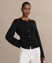 Damen Strickjacke mit langen Ärmeln Rundhalsausschnitt und Fronttaschen