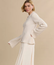 Damen Strickjacke mit langen Ärmeln Rundhalsausschnitt und Fronttaschen