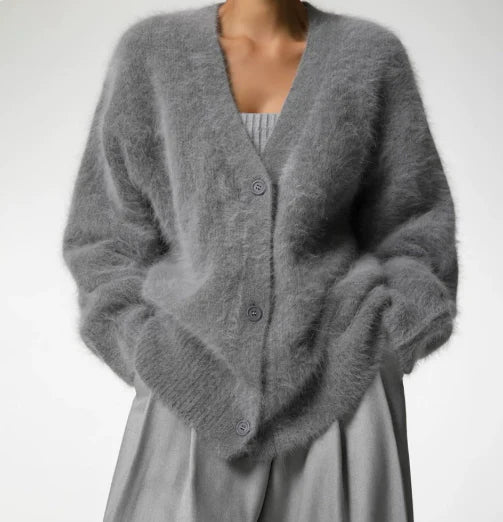 Damen Strickjacke mit langen Ärmeln V-Ausschnitt und Knopfverschluss